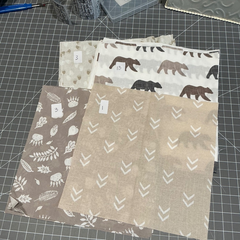 20 Piece Woodland Bear Cotton Quilt Squares 8.5 Inch Fabric Lot Brown Tan Cream
